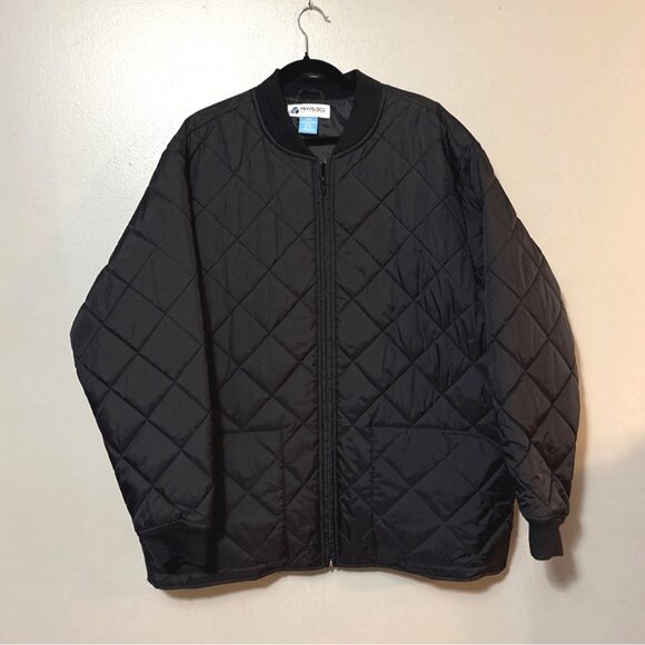 Mens Black Quilted Jacket By PHYS.SCI Large Nylon & Polyester Lightweight Design - Picture 1 of 7